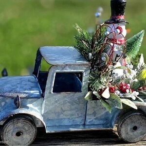 Festive Blue Holiday Truck with Snowman Decor